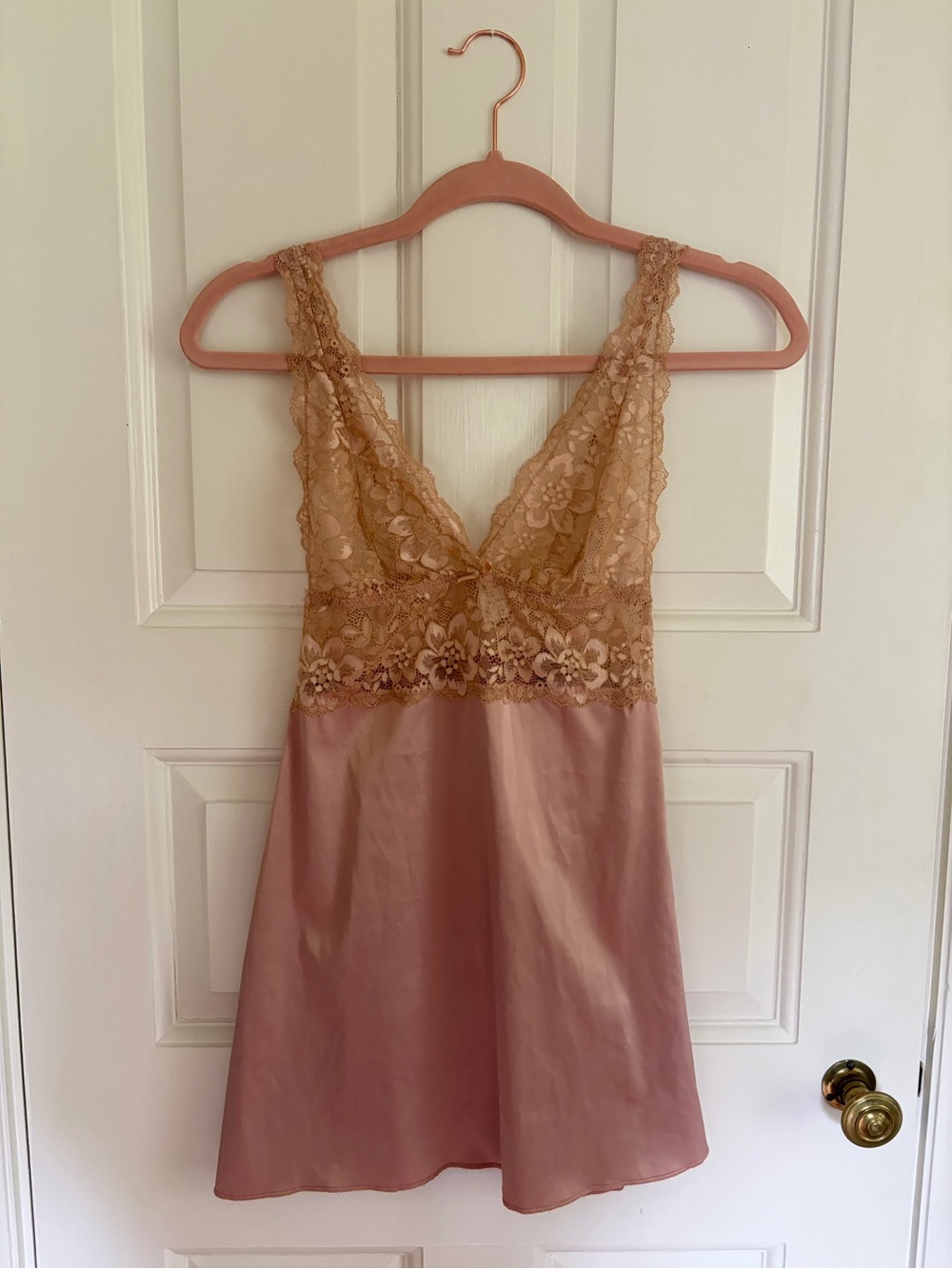 Lace-Trim Satin Chemise Slip Dress